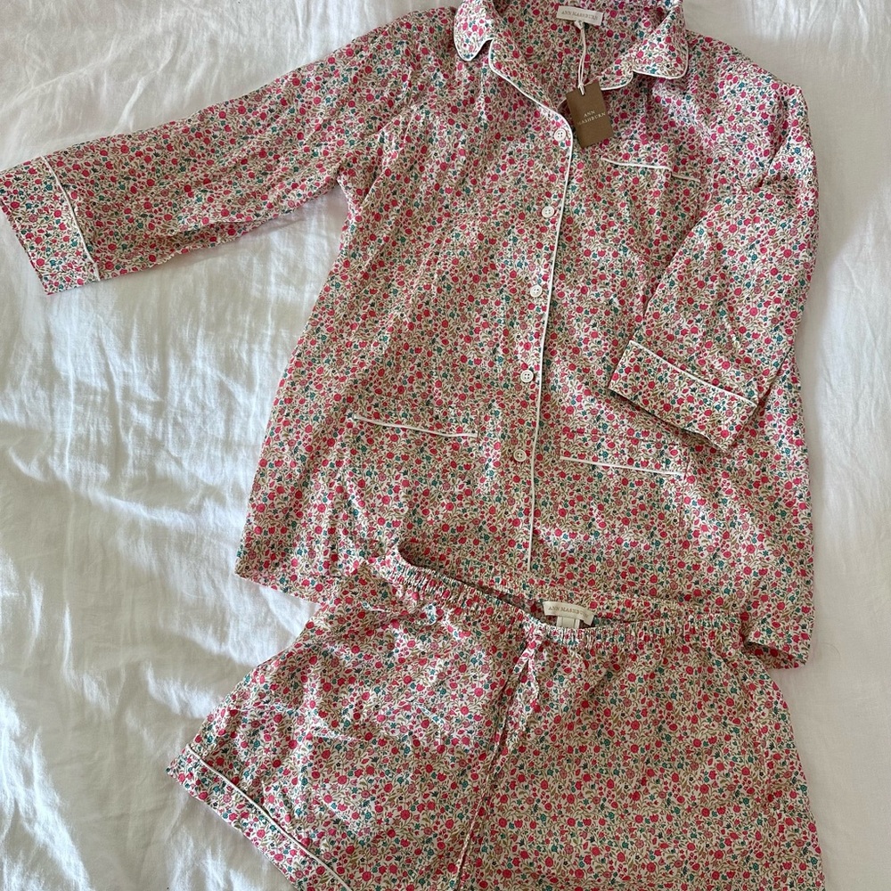 NWT Hailey Pajama Shorts Set in Pink/Turquoise Queen's Gallery Liberty Fabric